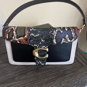 Coach Tabby Snakeskin-Trimmed Leather Shoulder Bag Multi